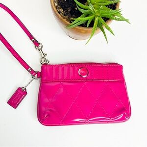 Coach Pink Glossy Leather Quilted Wristlet